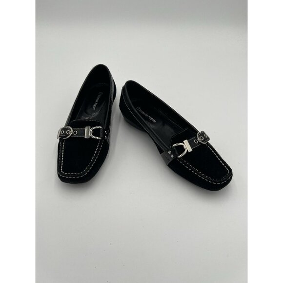 Etienne Aigner Women's Black Suede Leather Loafers With Buckle Accents Size 7 - Picture 11 of 16